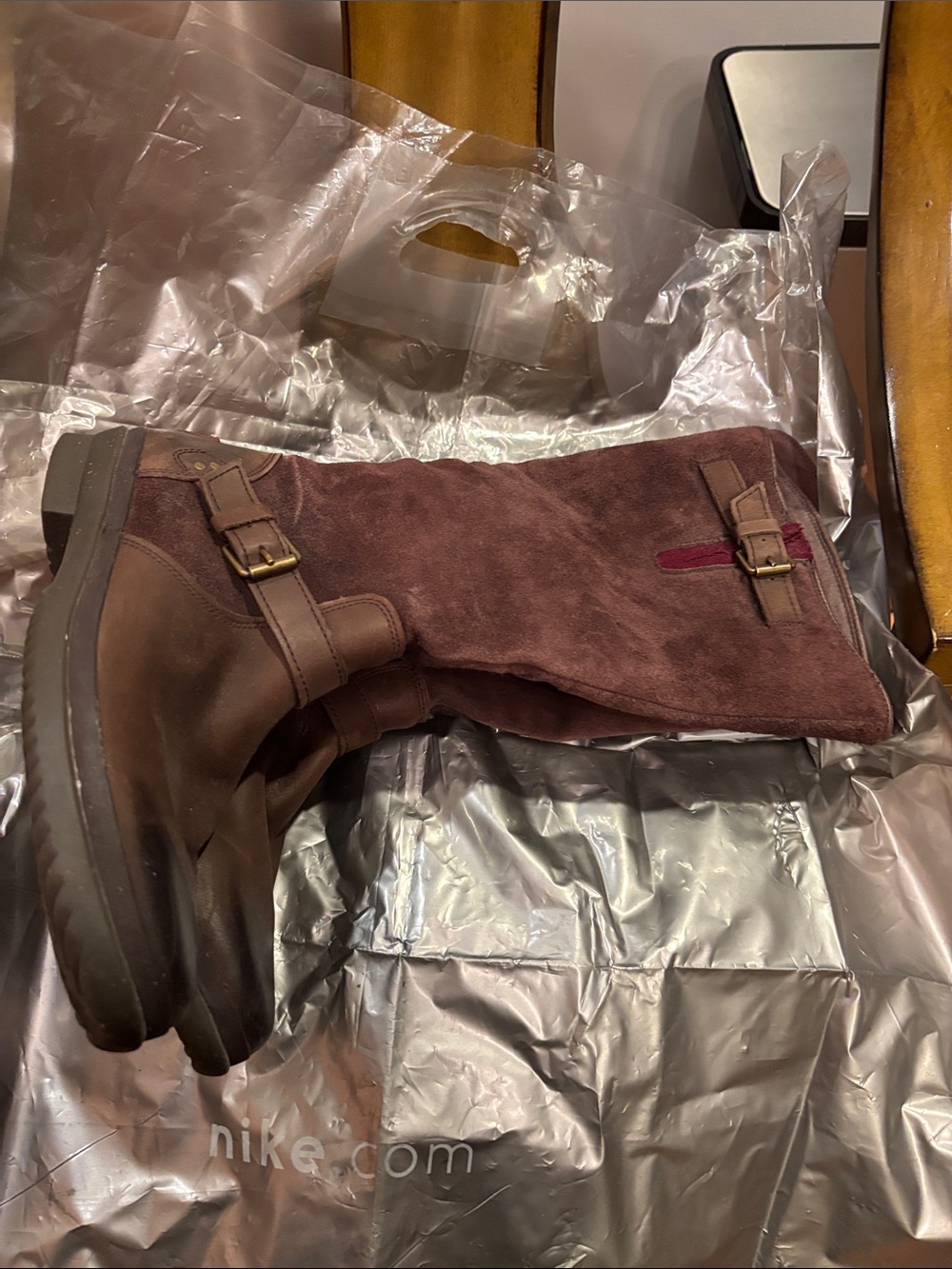 UGG Brown Suede Mid-Calf Combat Boots with Dark Brown Accents